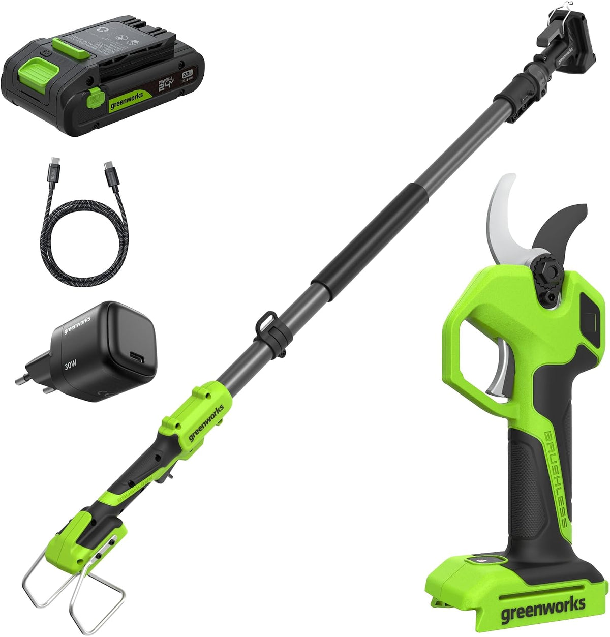 POWERALL 24V Forbice da potatura con asta di prolunga – Batteria 2Ah