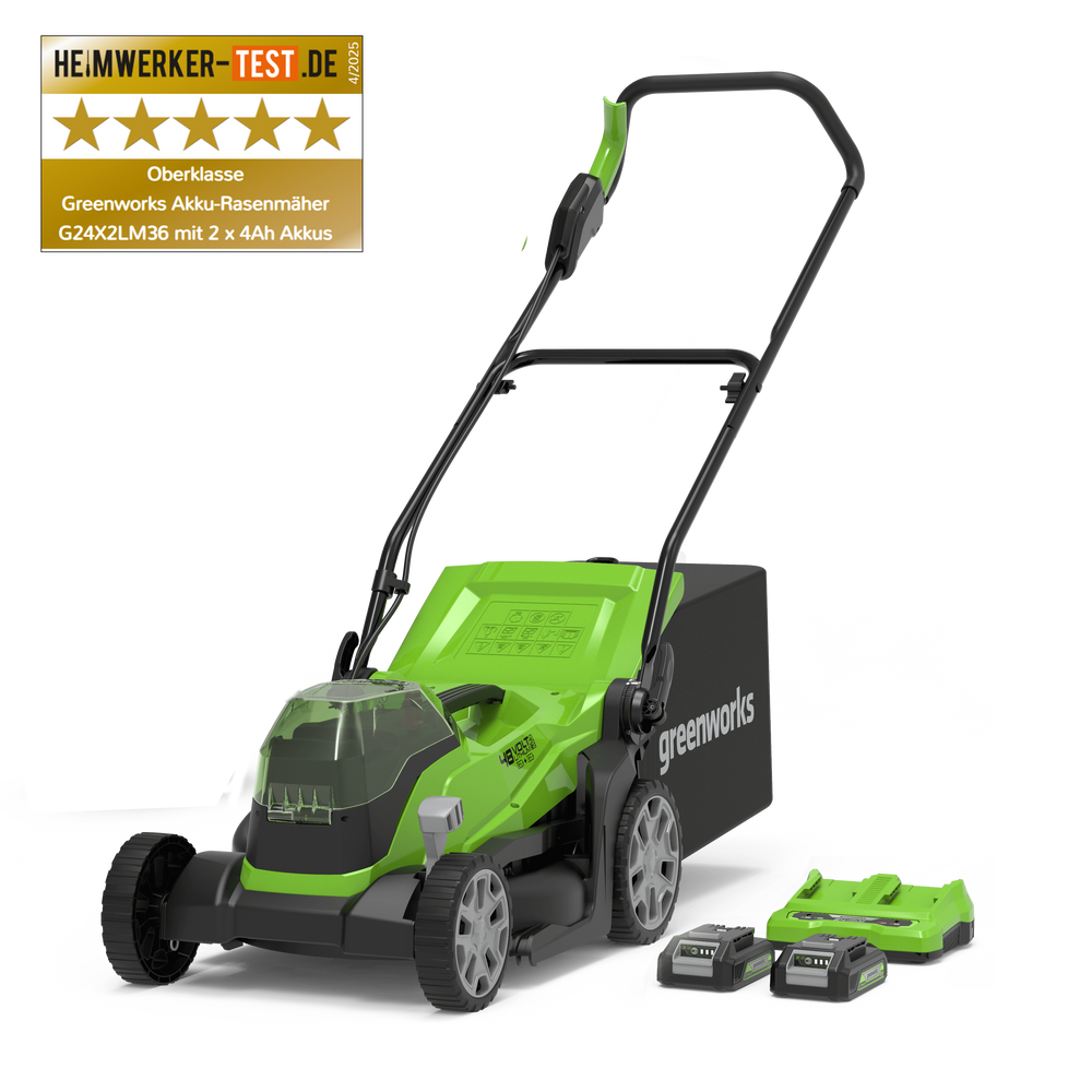 24V+24V Rasaerba 36cm - 2x Batterie 2Ah