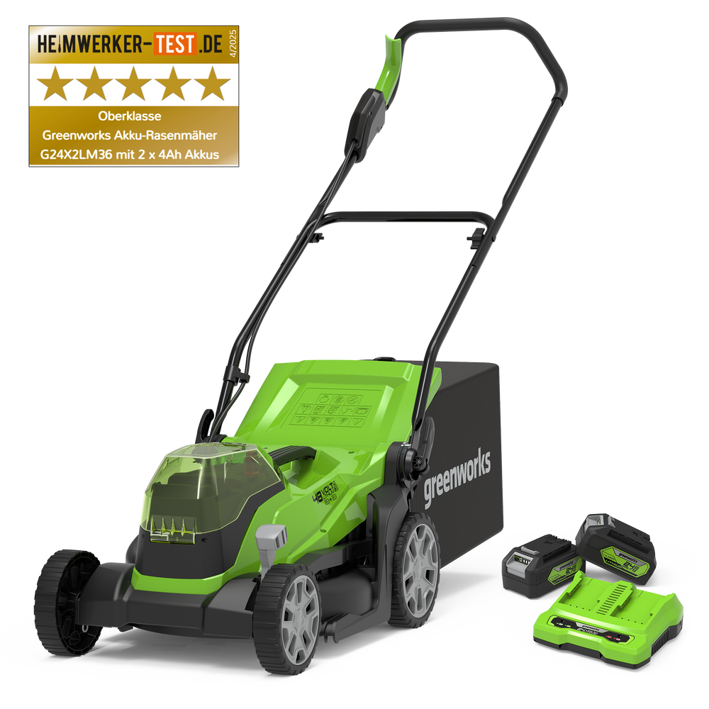 24V+24V Rasaerba 36cm - 2x Batterie 4Ah