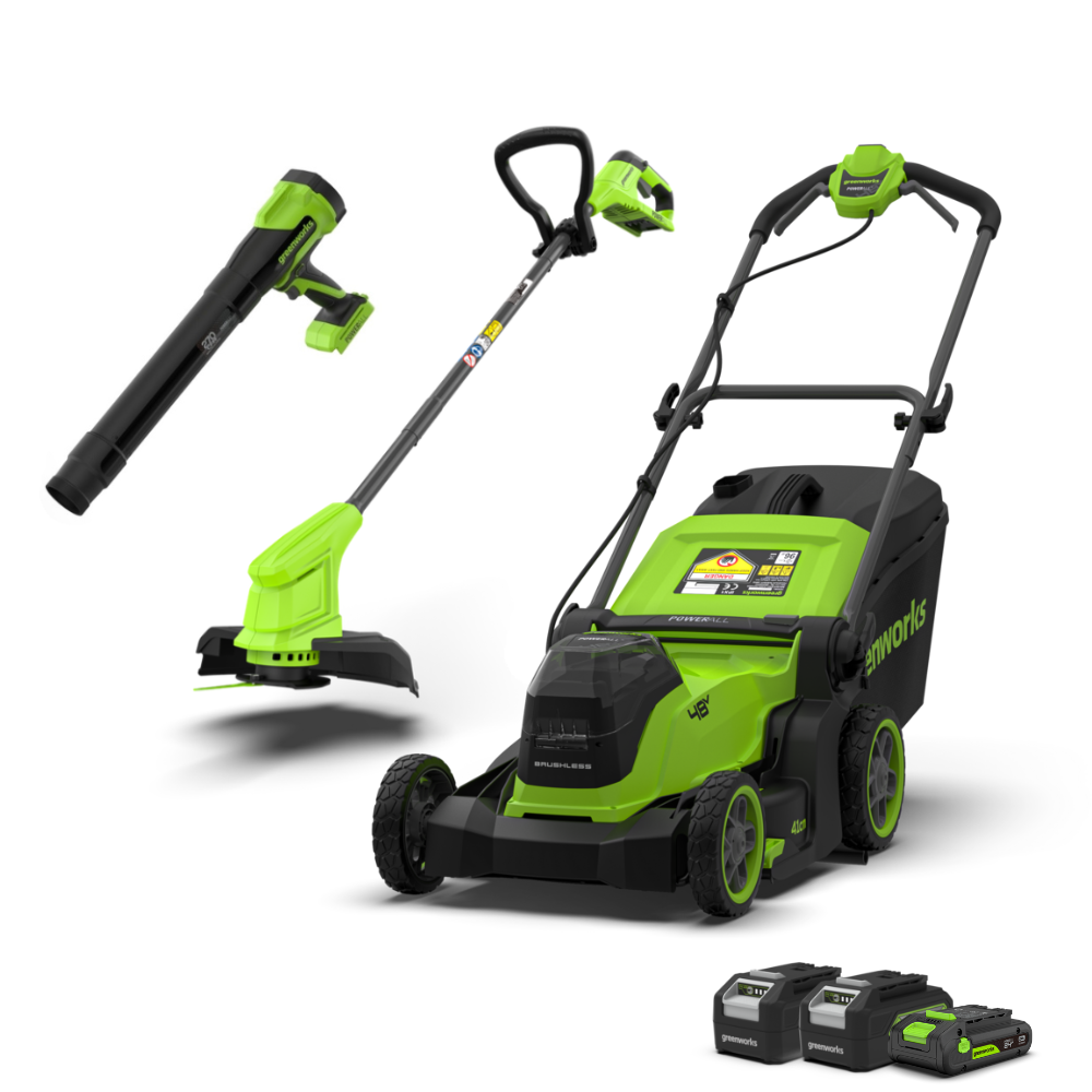 POWERALL 48V (24V x 2) Rasaerba 41cm + 24V Tagliabordi 25cm + 24V Soffiatore 209 km/h Kit