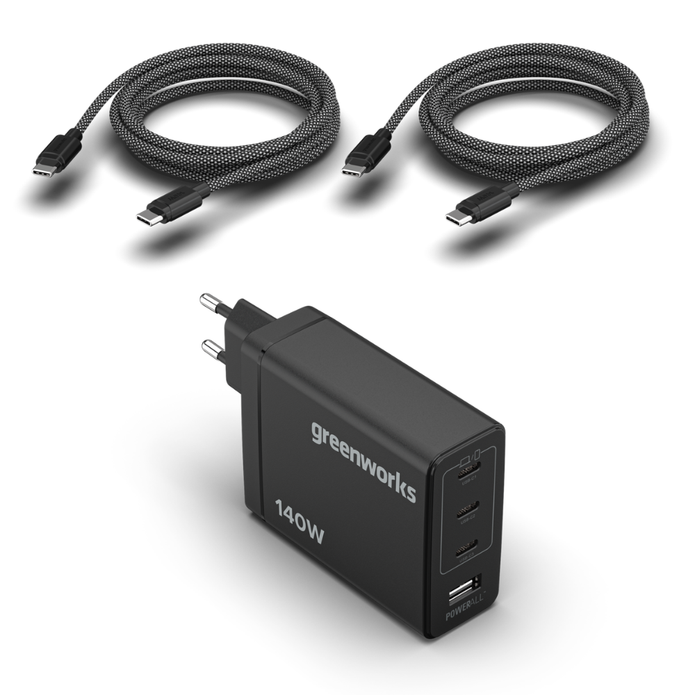 POWERALL 24V Caricabatterie USB-C 140W + 2 cavi USB-C 140W