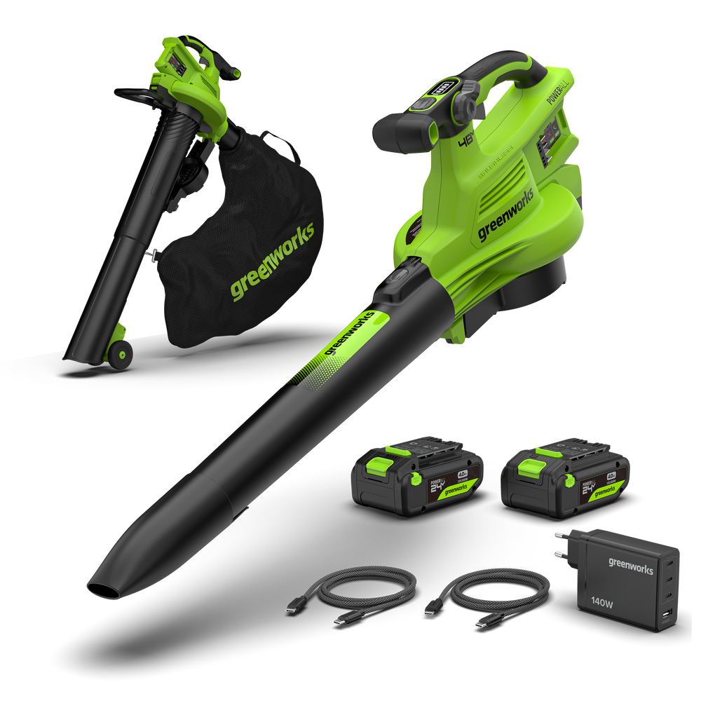 48V (24V x 2) Soffiatore / Aspirafoglie 386 km/h Gen. II - 2x Batterie 4Ah