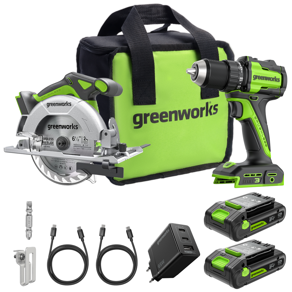 POWERALL 24V Trapano + Sega circolare Kit - 2x Batterie 2Ah