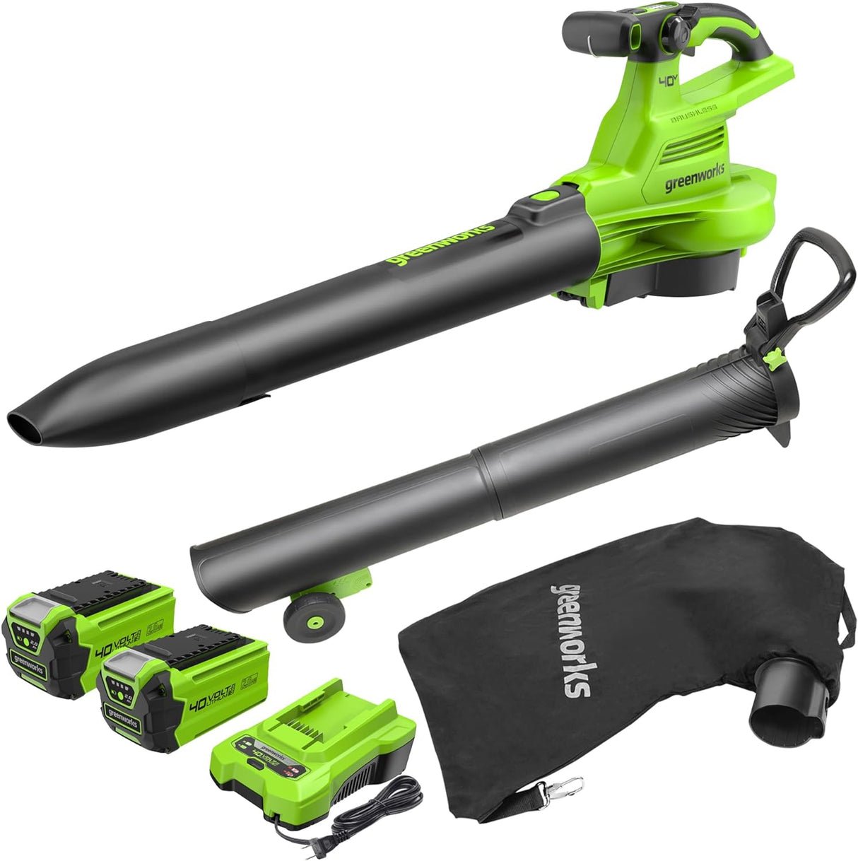 40V Soffiatore / Aspiratore per foglie 370 km/h - 2x Batterie 2Ah